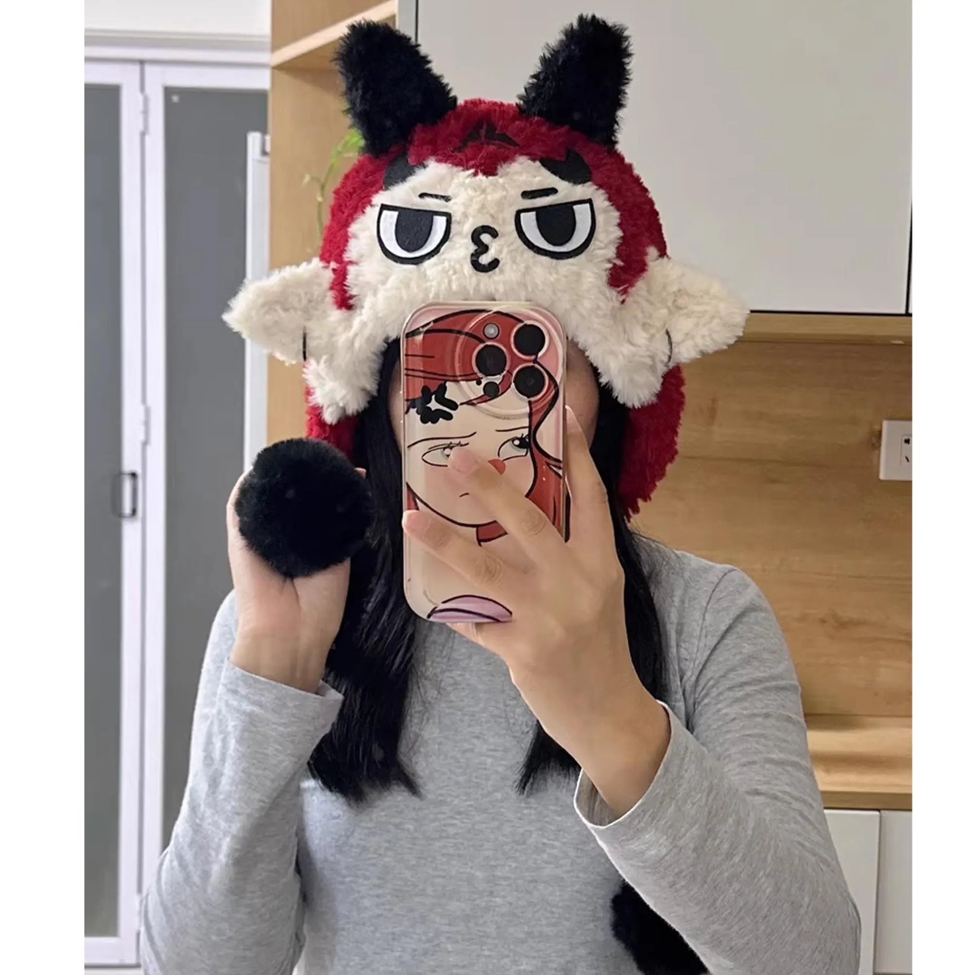 Grumpy Face Plush Beanie