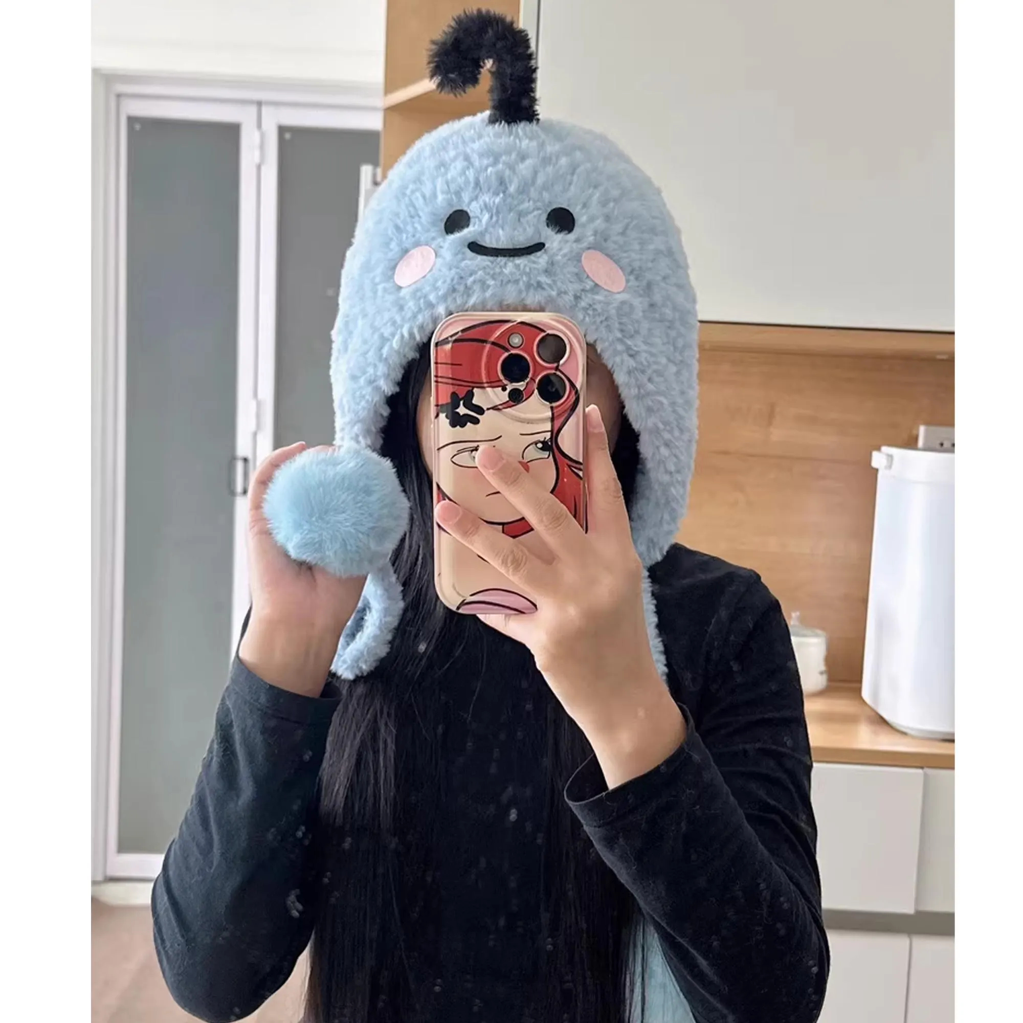 fluffy whale warm knitted hat