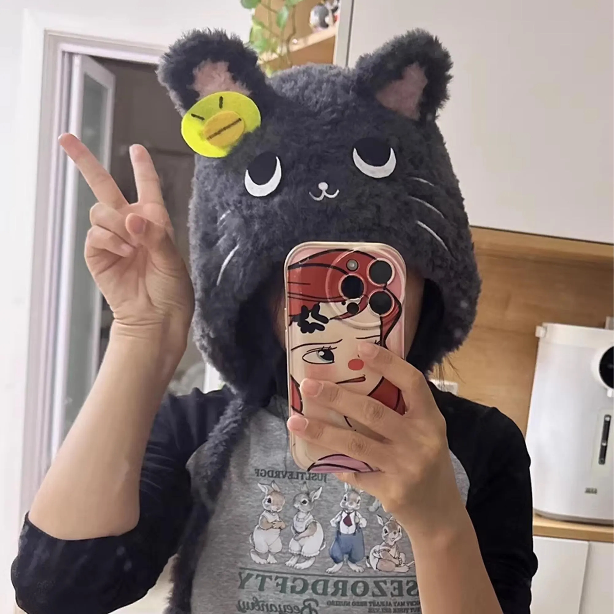 Kawaii Grey Cat Fuzzy Hat