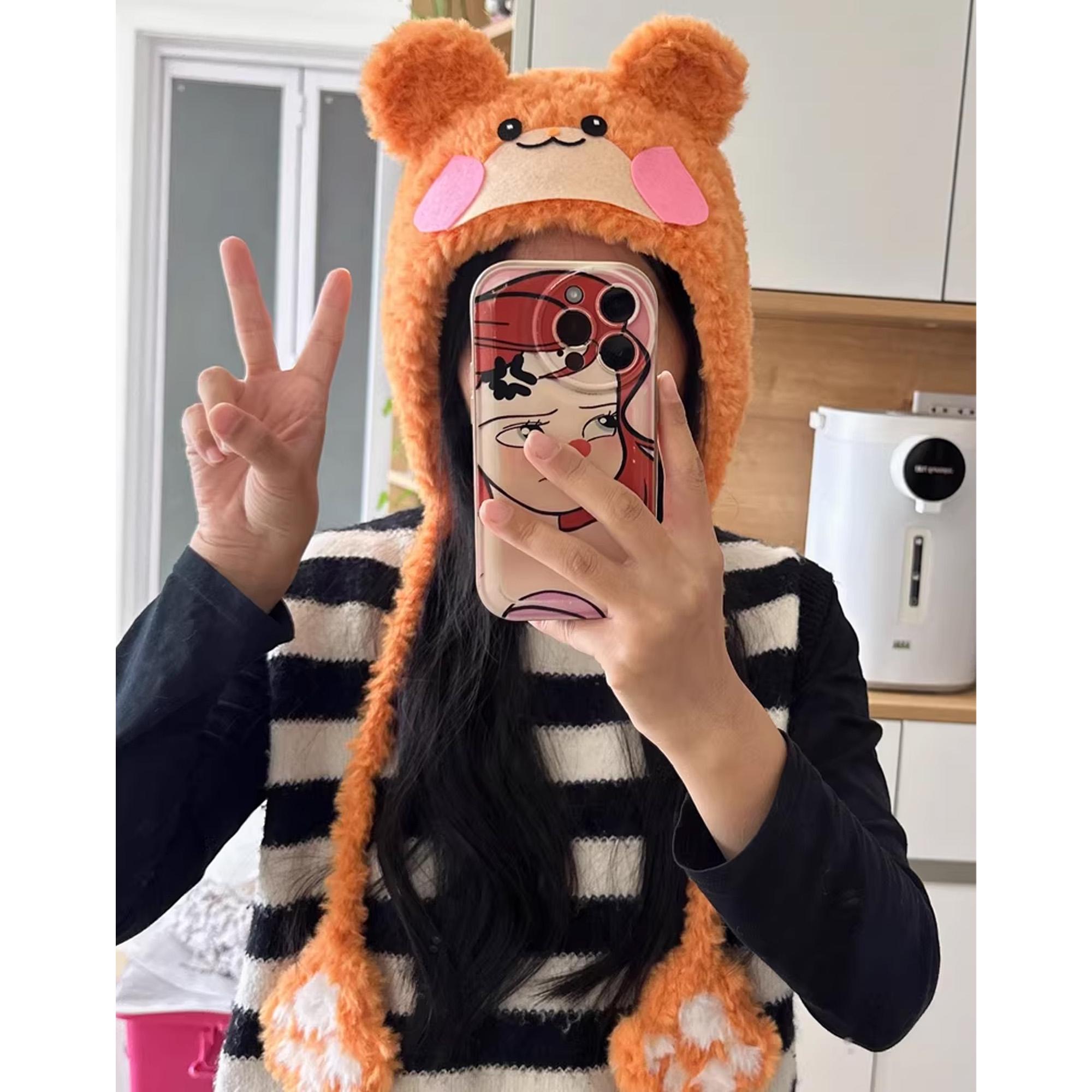 Orange Bear Plush Beanie